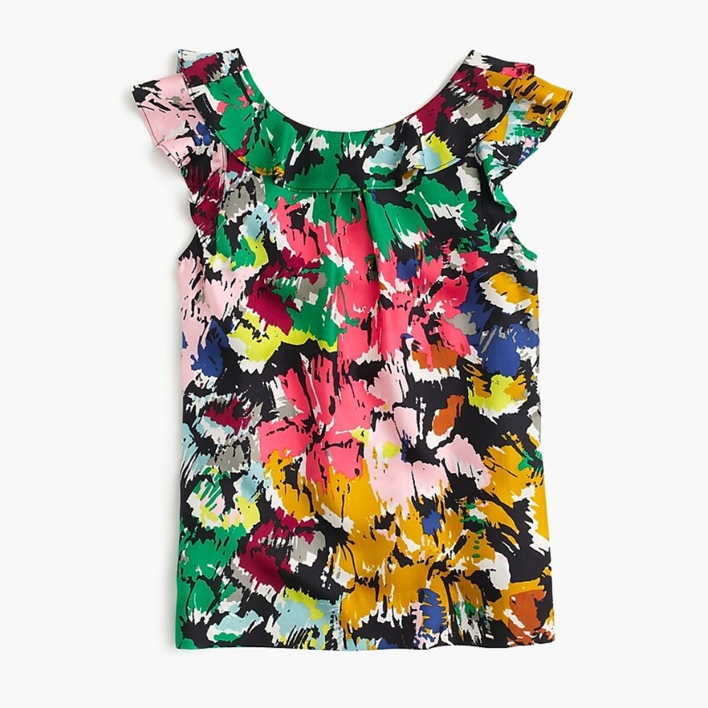 J. Crew Ruffle Top in Brushstroke Print
